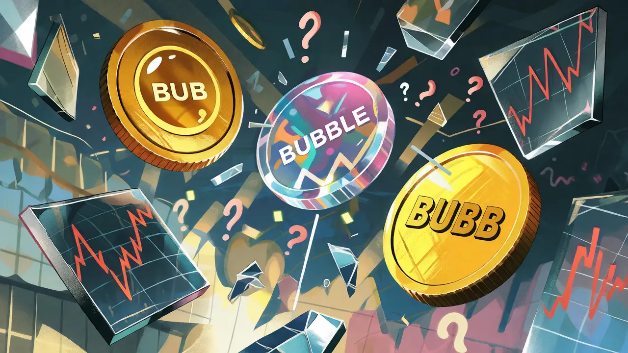 Confronto confuso tra le criptovalute BUB, BUBBLE e BUBB nel vuoto digitale