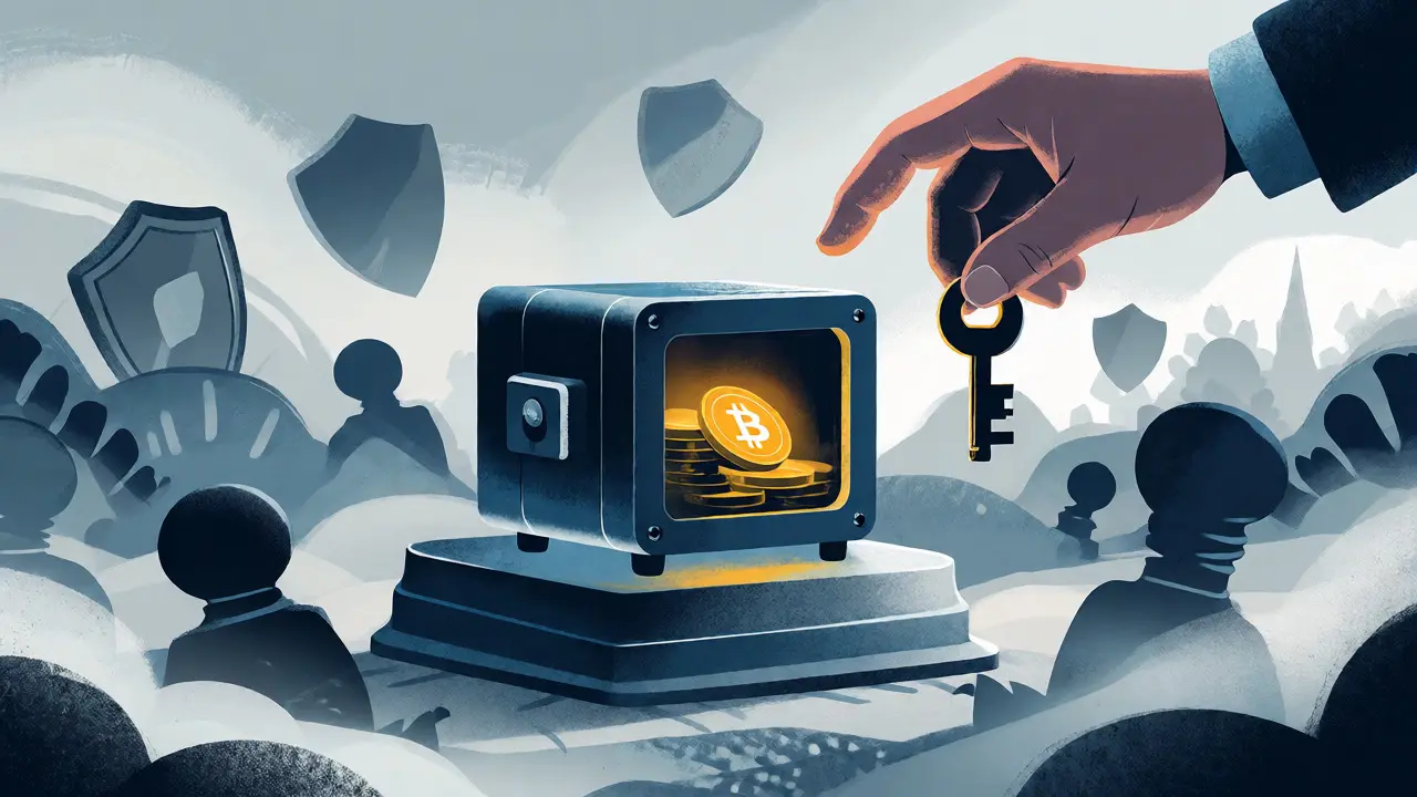 Metafora illustrata della sicurezza incerta di un exchange di nicchia nel mondo crypto.